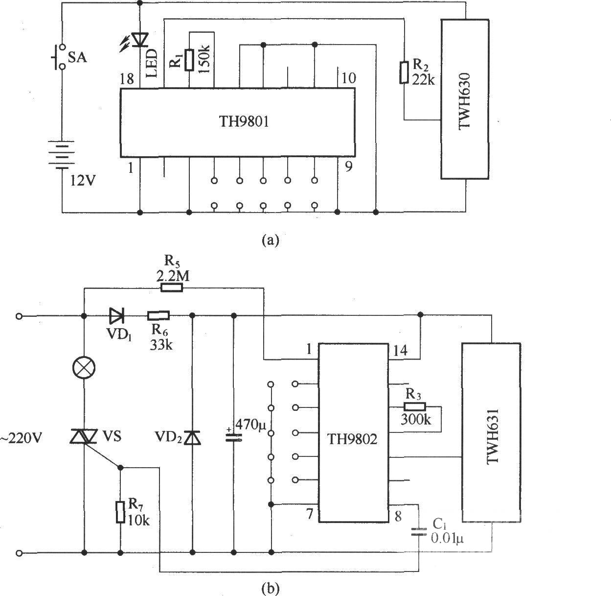 數(shù)字編碼無(wú)線遙控調(diào)光電路