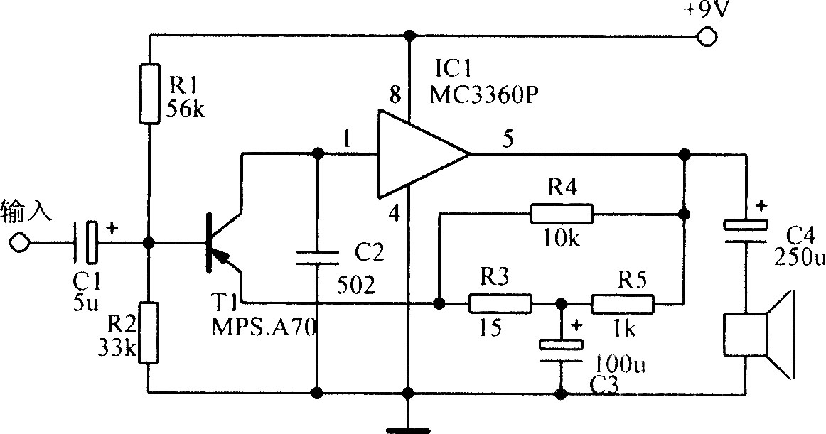 由MC3360P組成的音頻功放電路