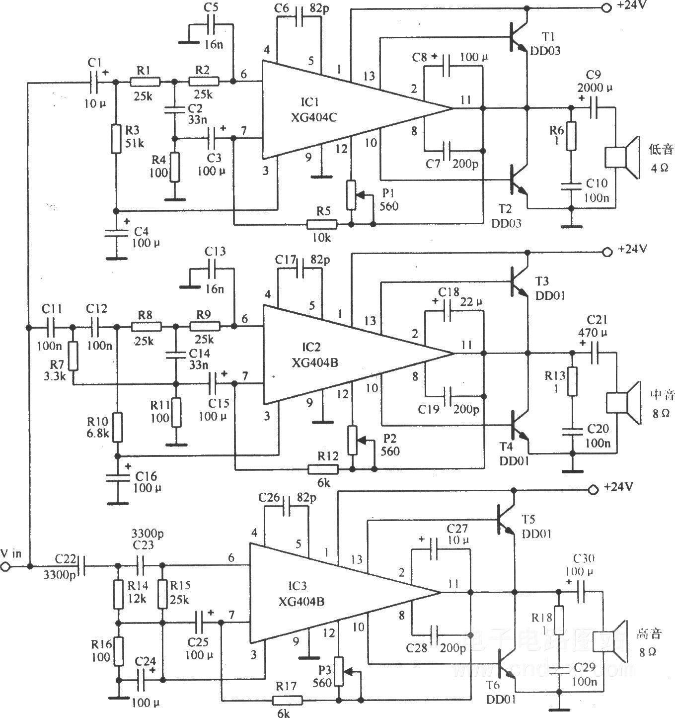 電子分頻放大電路