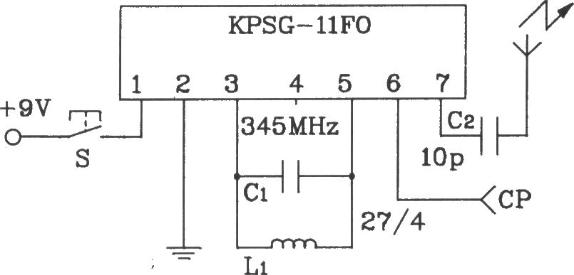 由KPSG-110F0/KPSG-11J0構(gòu)成單路無線電發(fā)射電路圖