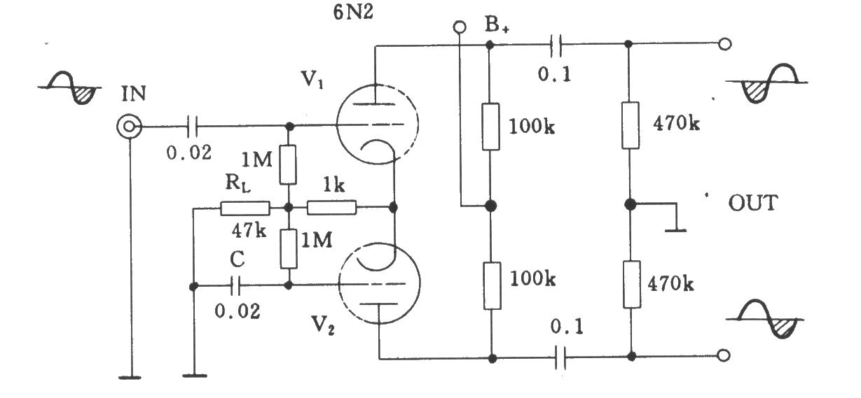 电子管共阴极负载式倒相电路
