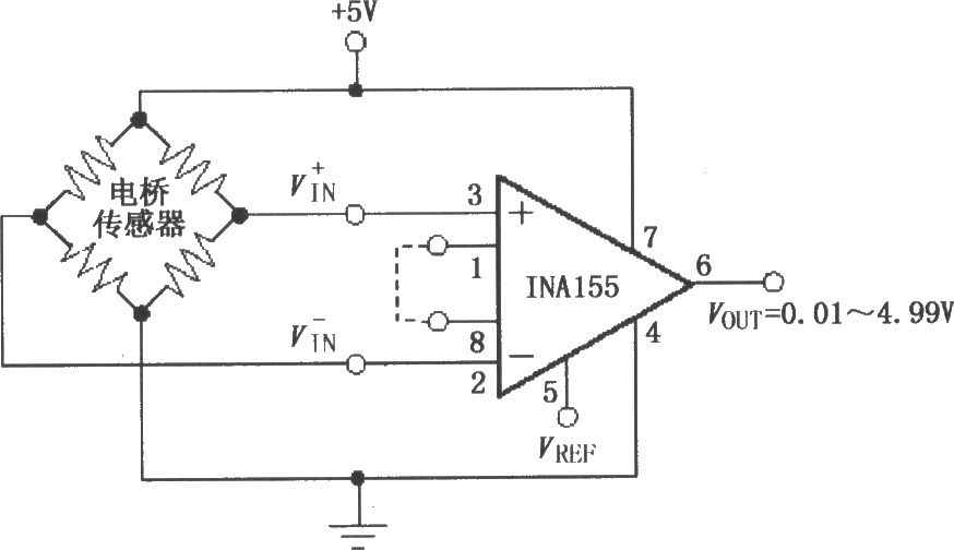 由INA155構(gòu)成的電阻電橋放大電路