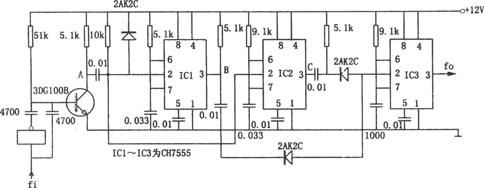 CH7555構成的四倍頻電路