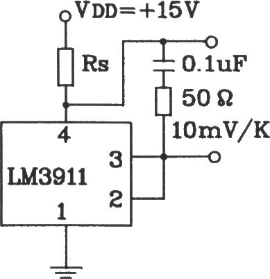 由LM3911單片溫度控制集成電路構成電容性負載測溫電路