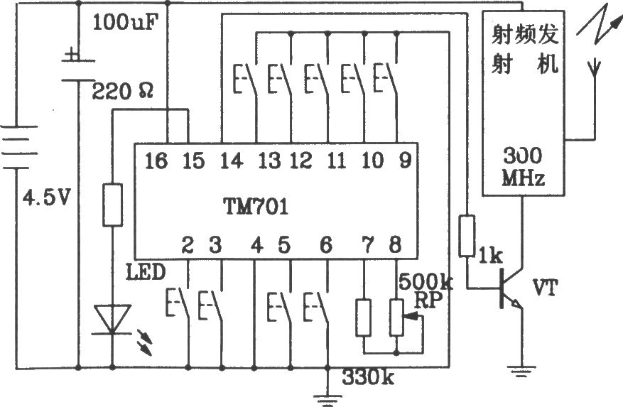 由TM701/TM702構(gòu)成射頻遙控發(fā)射、接收電路圖