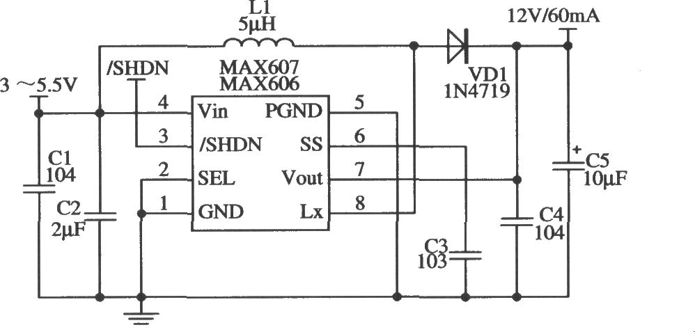 MAX606/MAX607構(gòu)成l2V輸出的應(yīng)用電路