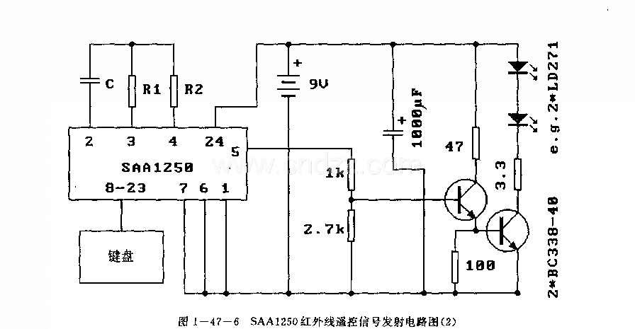 SAAl250(電視機(jī))紅外線遙控發(fā)射電路