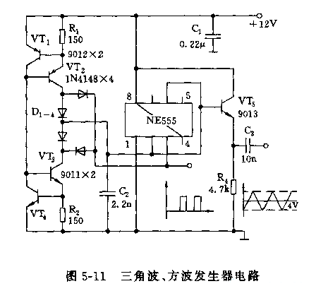 555三角波、方波产生器电路