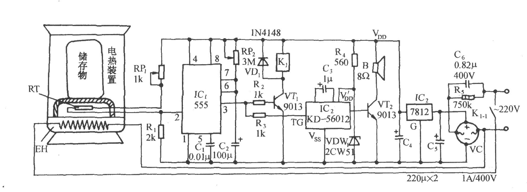 自動恒溫裝置伴鳥鳴發(fā)聲電路