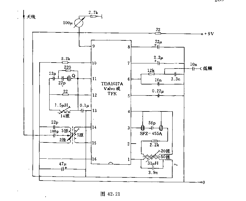 帶石英晶體振蕩器的無(wú)線(xiàn)電收音機(jī)電路