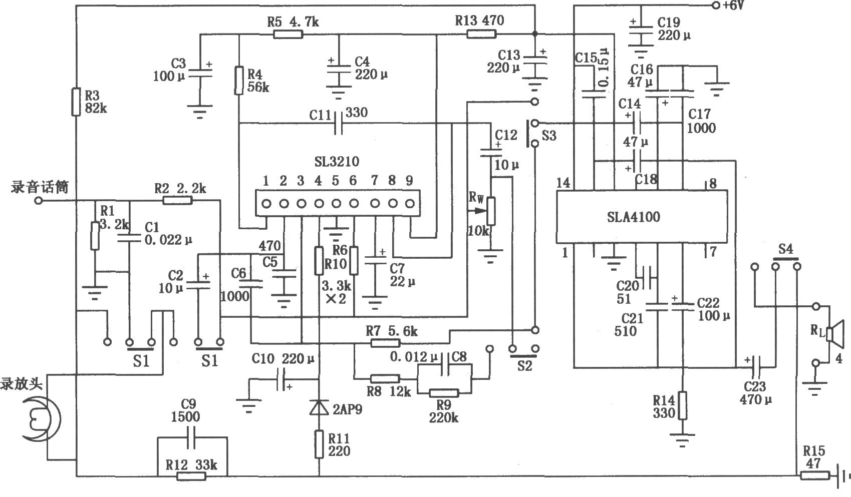 SLA4100構成的錄放電路