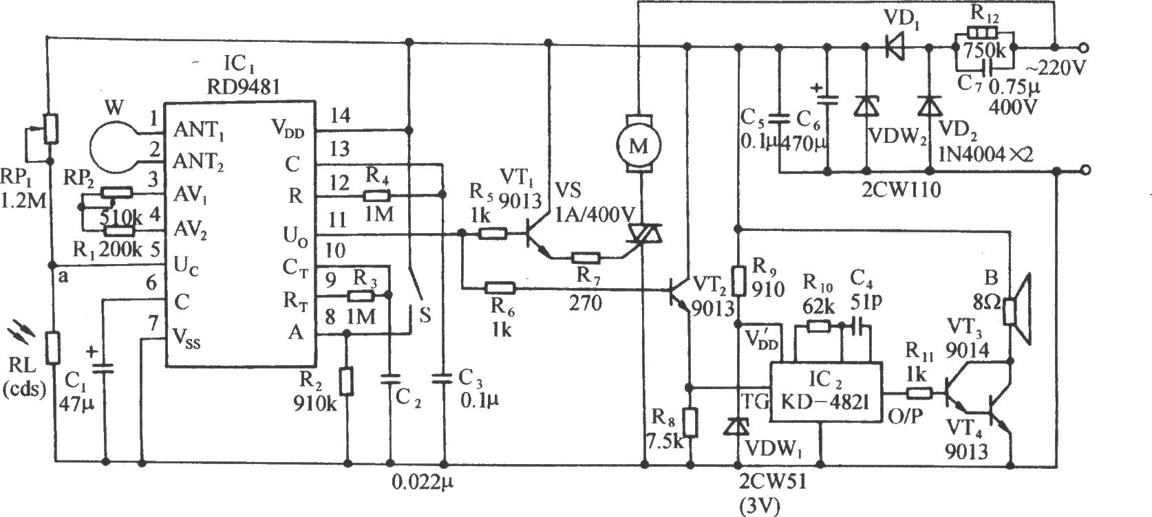 用RD9481多普勒效應(yīng)傳感器的電動(dòng)機(jī)自動(dòng)啟動(dòng)電路