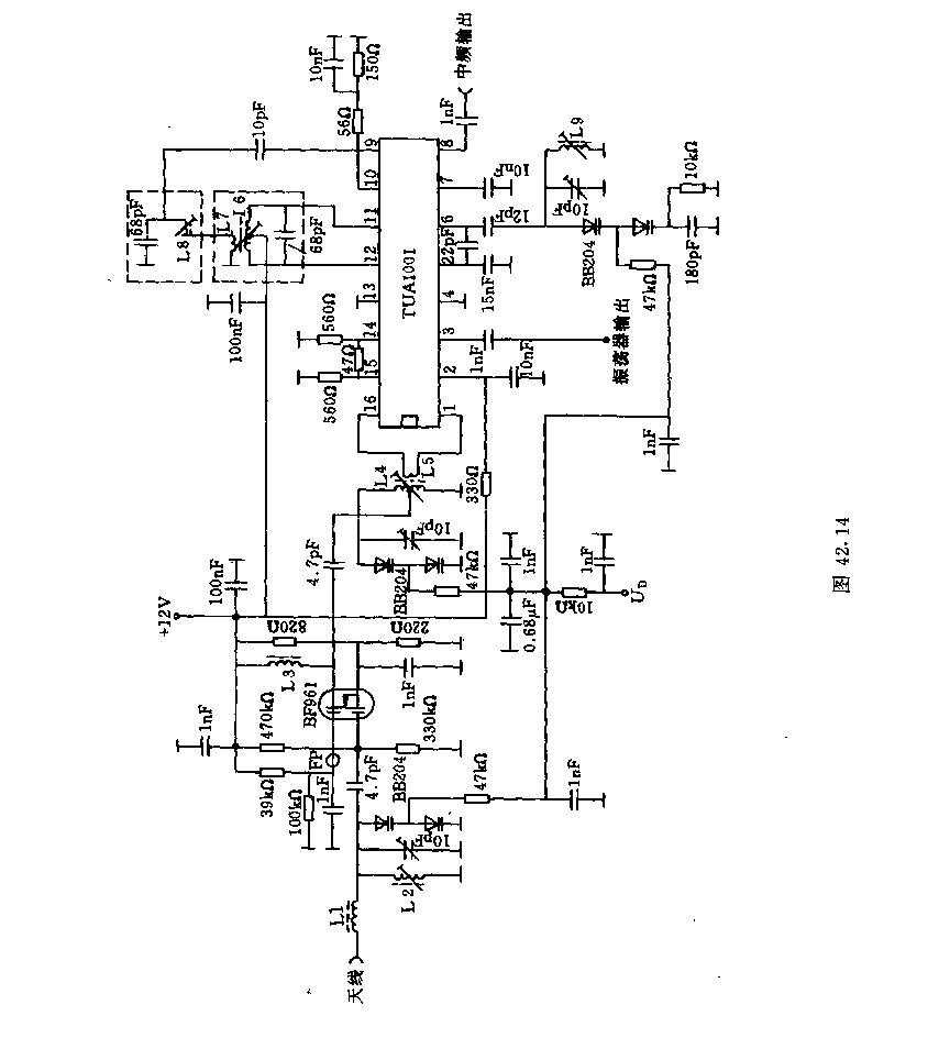 采用集成電路TUA1001的超短波調(diào)諧器電路