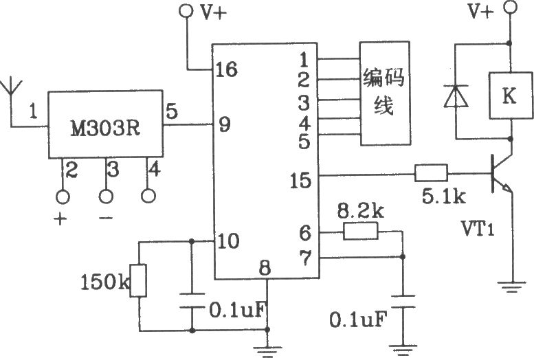 由M303S/303R構成的遙控編碼發(fā)射、解碼接收電路圖