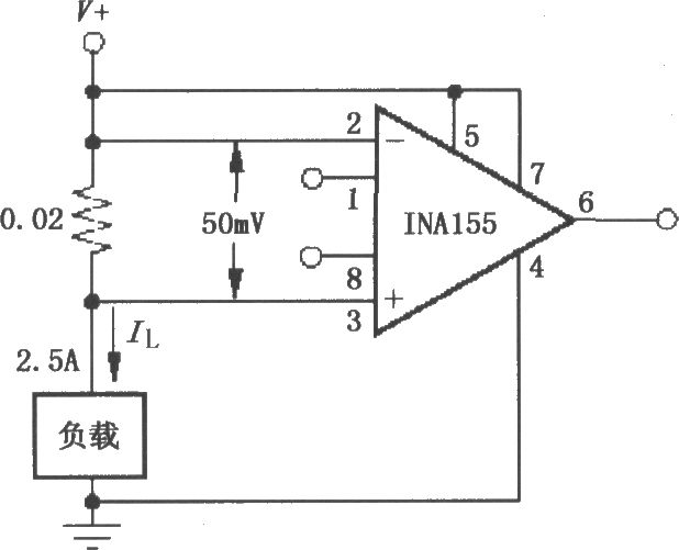 由INA155／156構成用于檢測負載電流大小的單電源高端電流監(jiān)視器