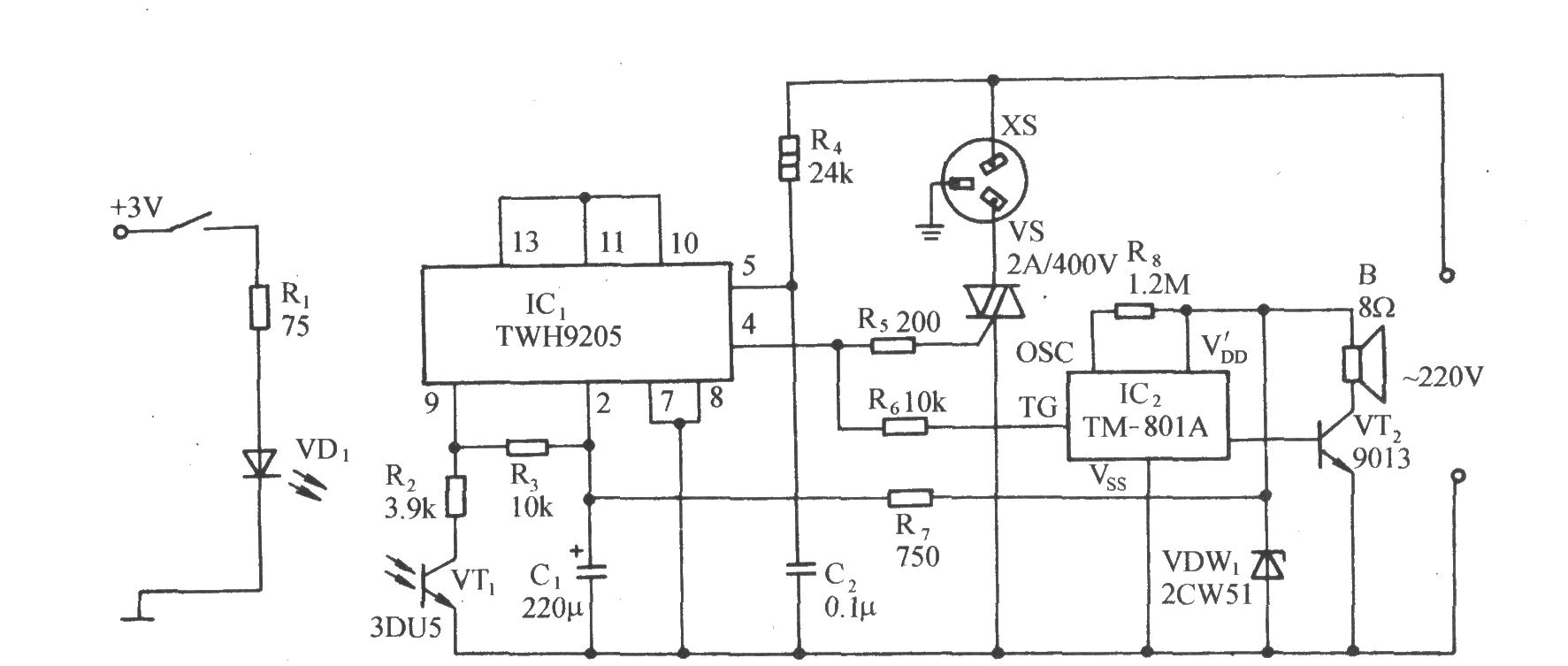 用TWH9205的光電耦合型過零控制插座電路