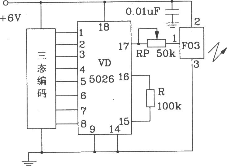 由F03/J02B構(gòu)成的遙控編碼發(fā)射、解碼接收電路圖