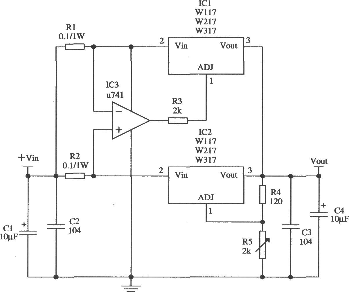 由Wll7／W217／W317构成的扩展输出电流的应用电路