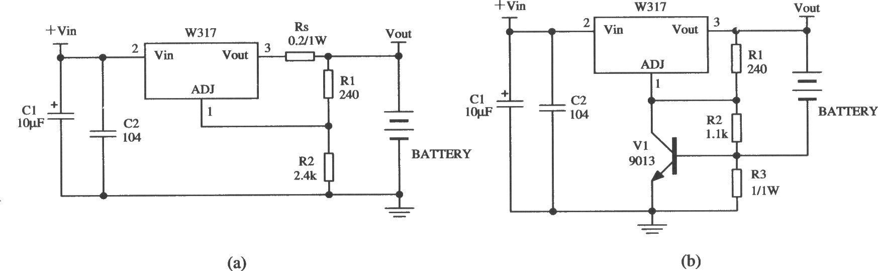 由Wll7／W217／W317構(gòu)成的電池充電應(yīng)用電路