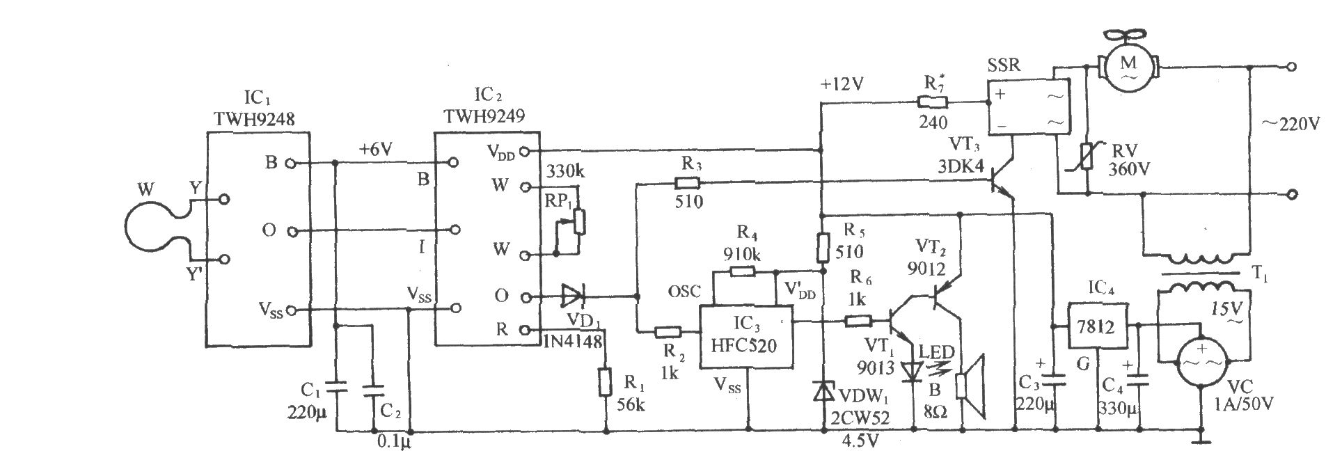 掃描探測(cè)式電風(fēng)扇自動(dòng)控制電路(TWH9248/9249)