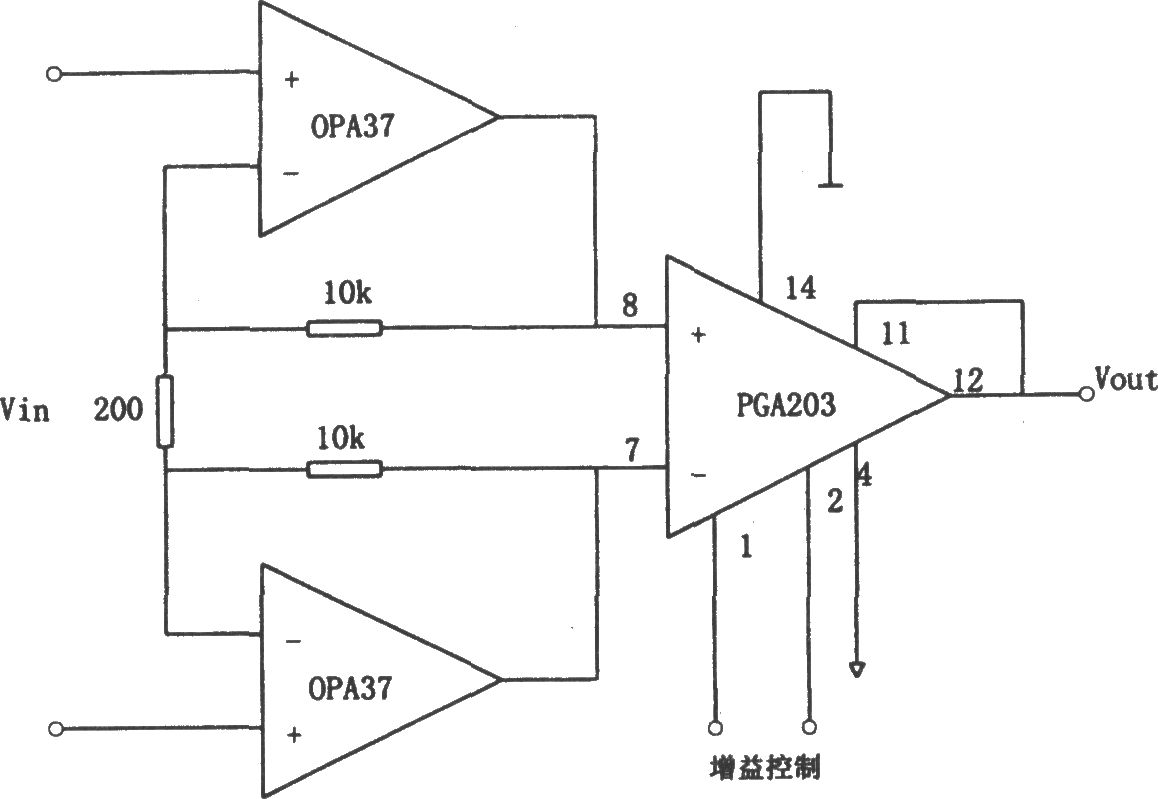 OPA37构成的增益可编程低噪声差动放大器