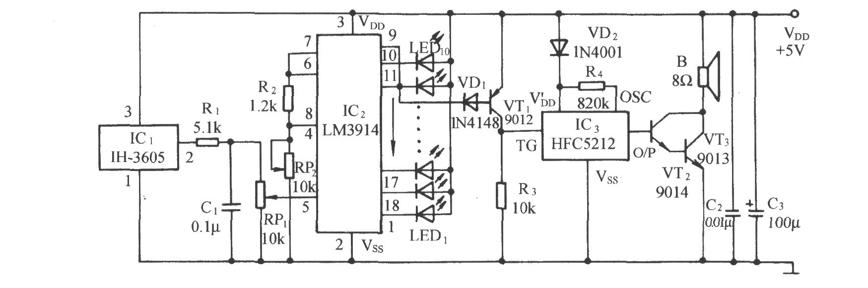 相對(duì)濕度LED顯示及濕度過大報(bào)叫電路