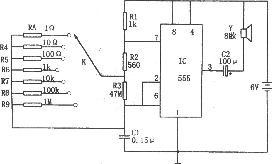 555構(gòu)成的電阻快速測(cè)估電路