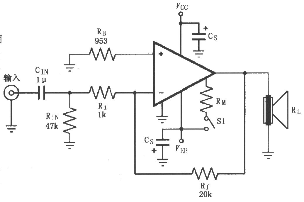 由LM4781構(gòu)成的反相功率放大電路