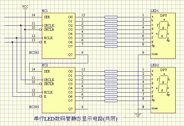 LED-串行LED数码管静态显示电路（共阴）