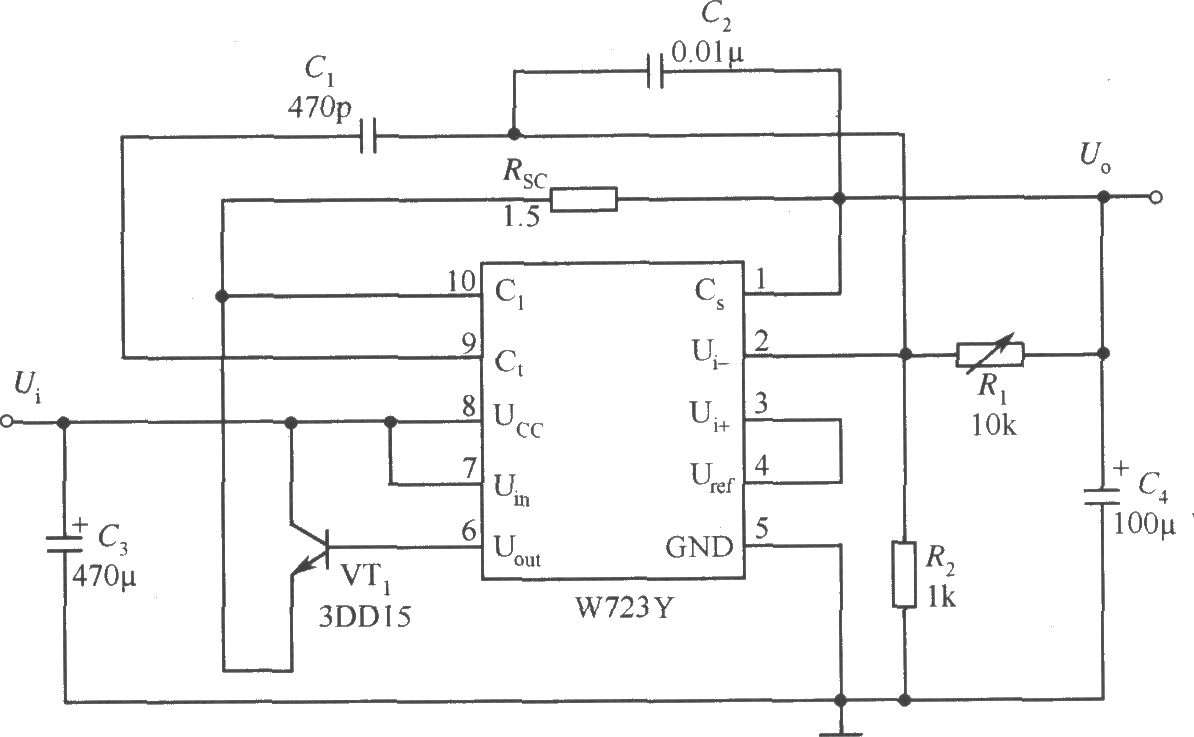 W723的高压限流型扩大输出电流应用电路