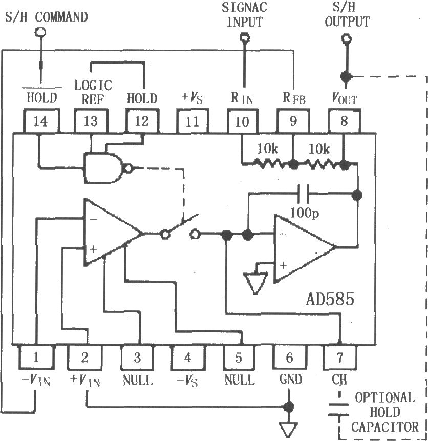 AD585增益=-1时的有效采样保持电路