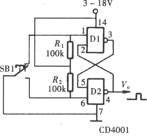 用門電路組成的防抖動開關(guān)(CD4011、CD4043)