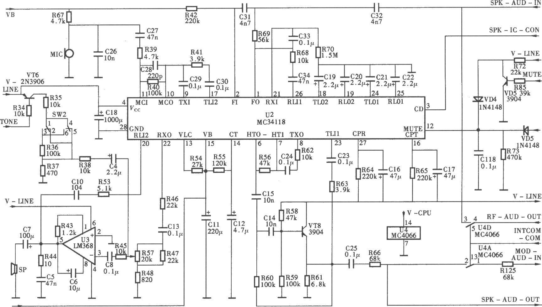 TCLHW868P/TSD型無繩電話機(jī)主機(jī)免提通話電路