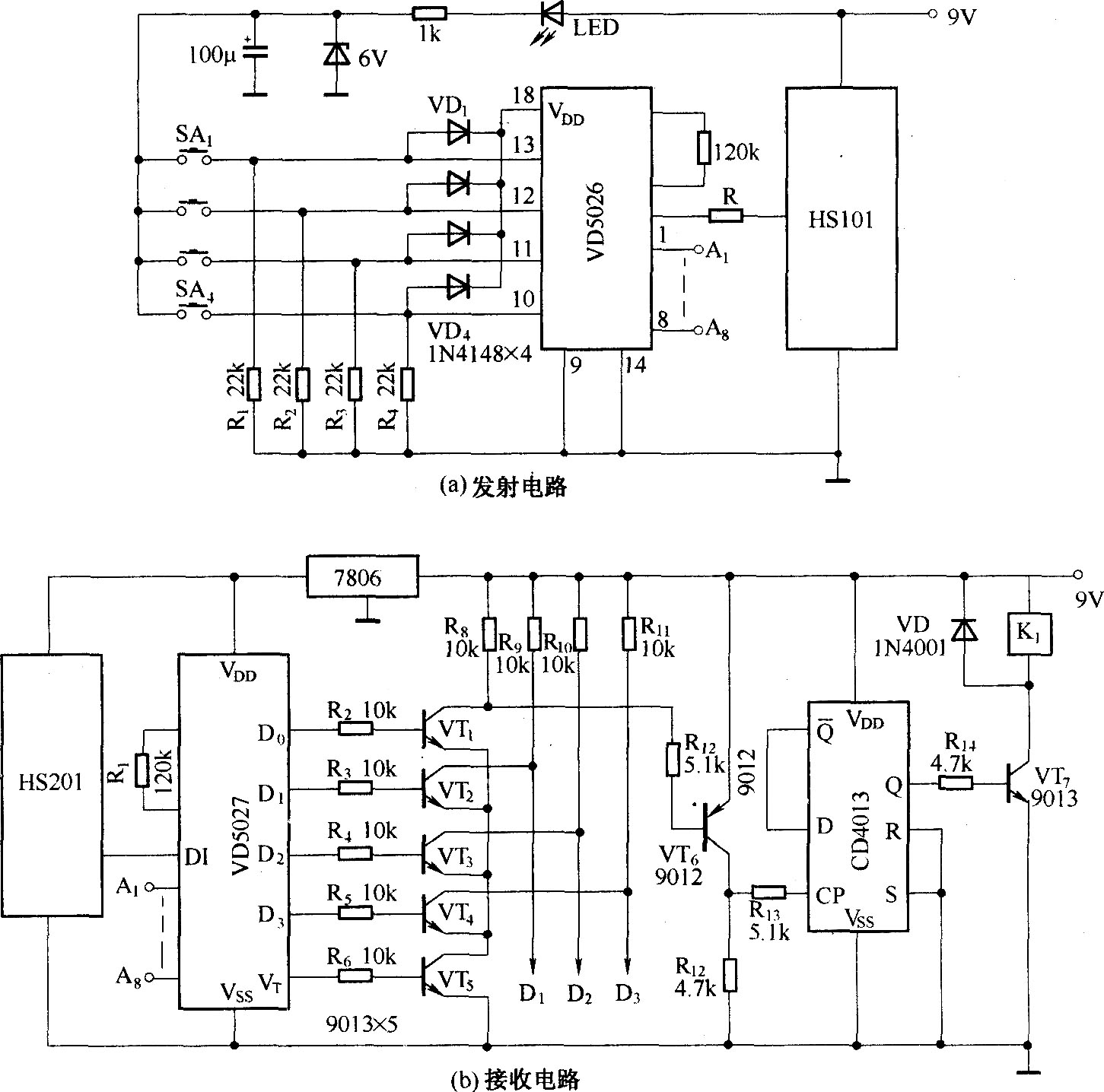 由HS101/HS201组成的四通道遥控开关