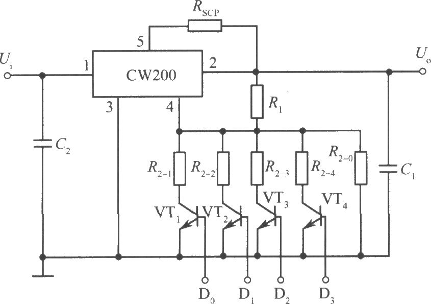 CW200组成的逻辑控制的集成稳压电源