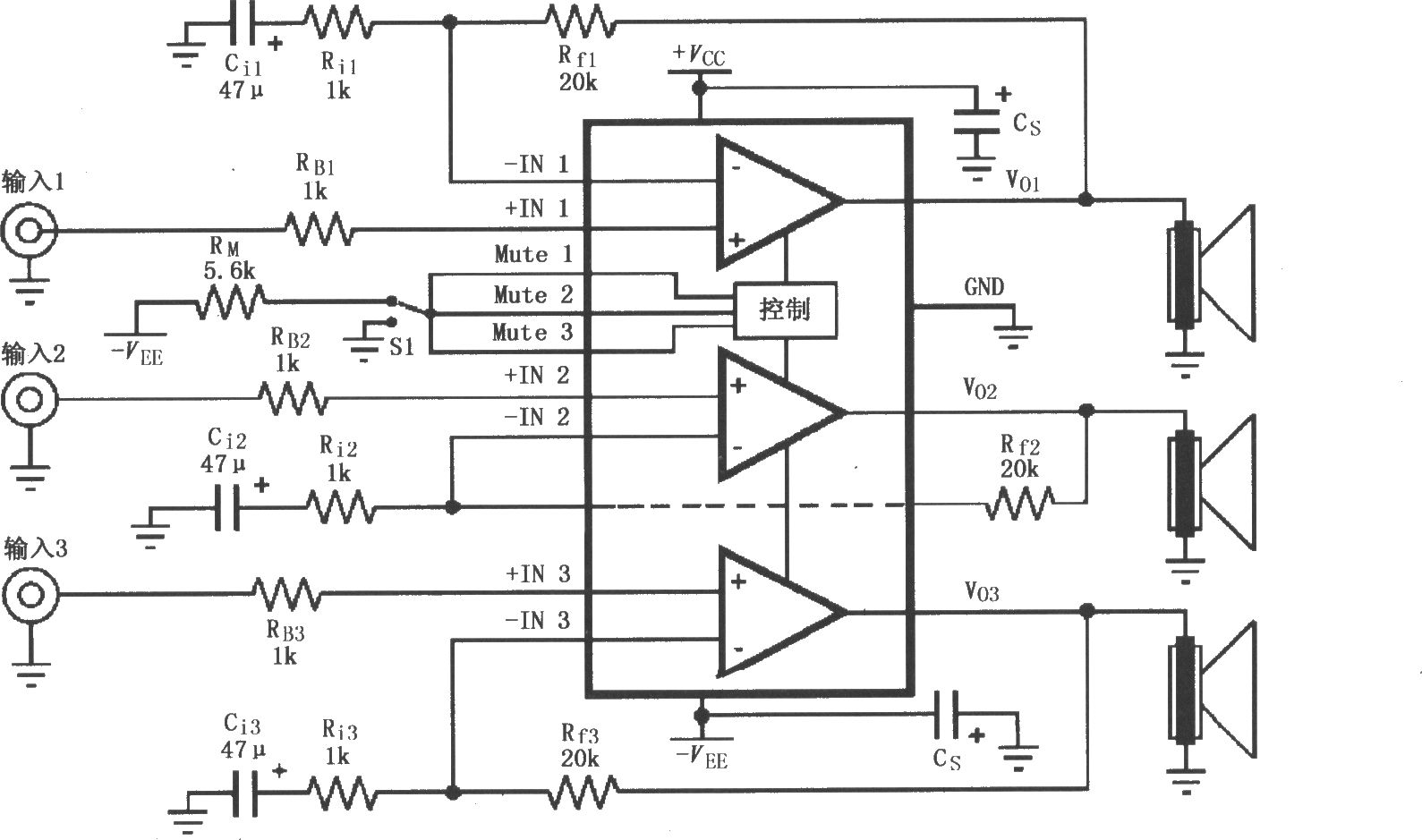 LM4781的雙電源供電的音頻功率放大電路