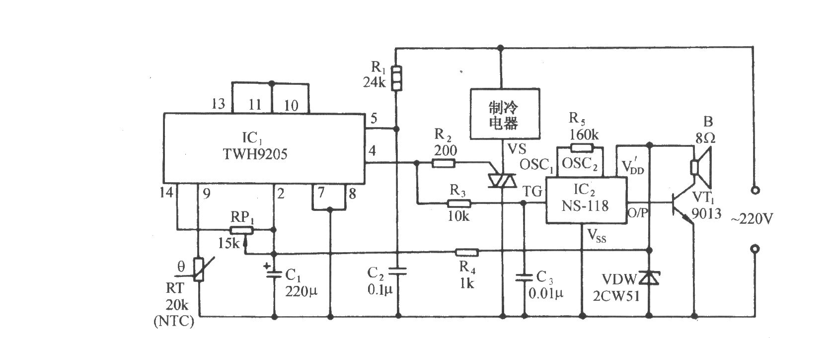 用TWH9205的冷關斷式溫度控制電路