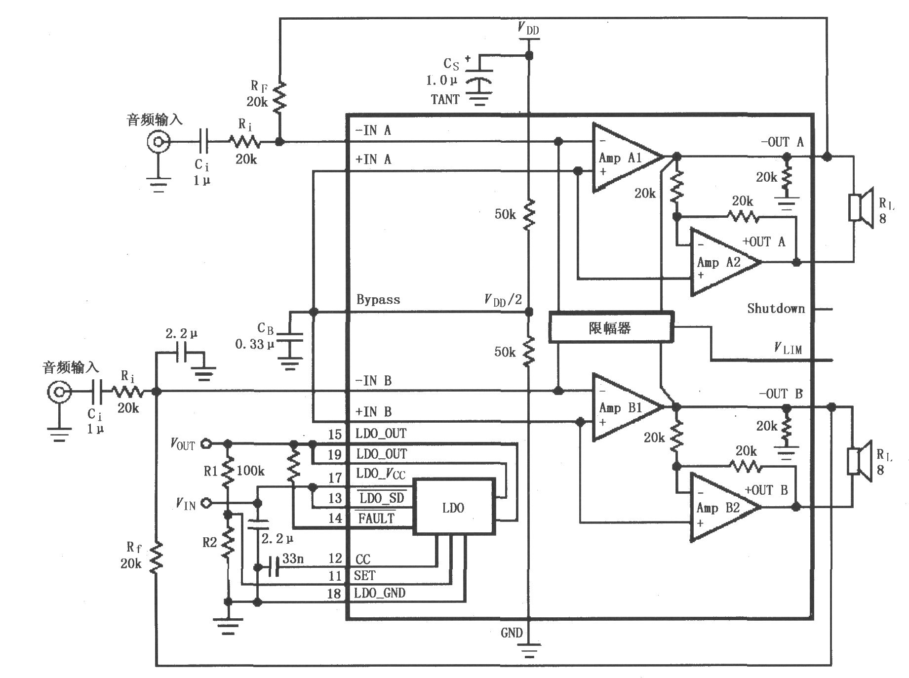 LM4817的音頻功率放大器的典型電路