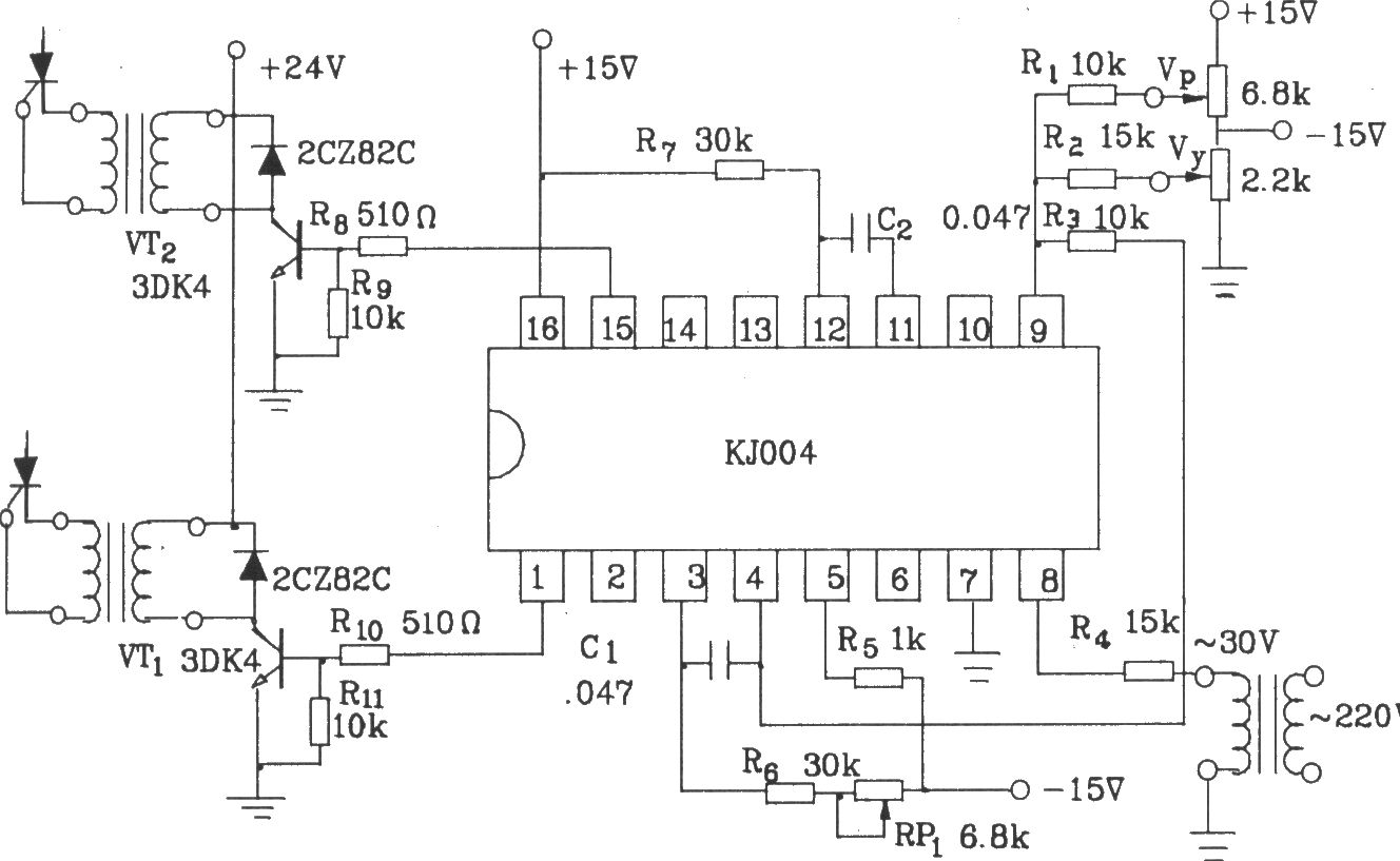 可控硅移相触发器KJ004的典型应用电路图
