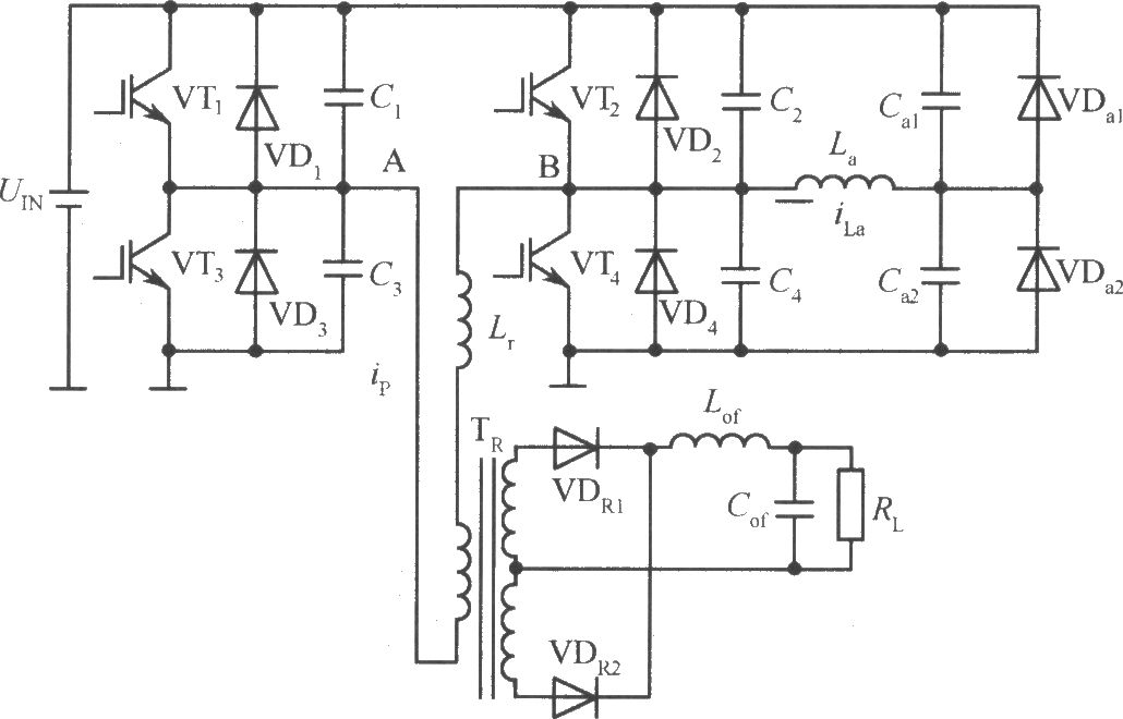 移相控制零電壓PWM DC/DC全橋變換器主電路原理圖