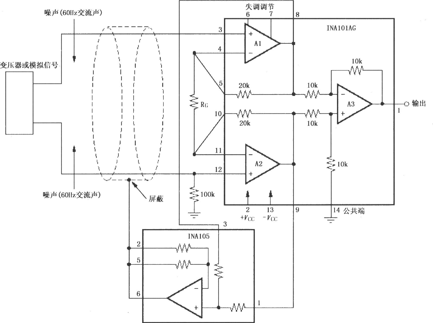 仪表放大器屏蔽层驱动产生器(INA105)