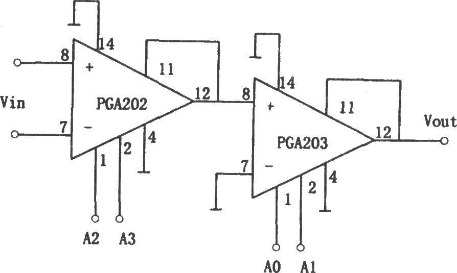 PGA203构成的增益1～8000倍可编程放大器