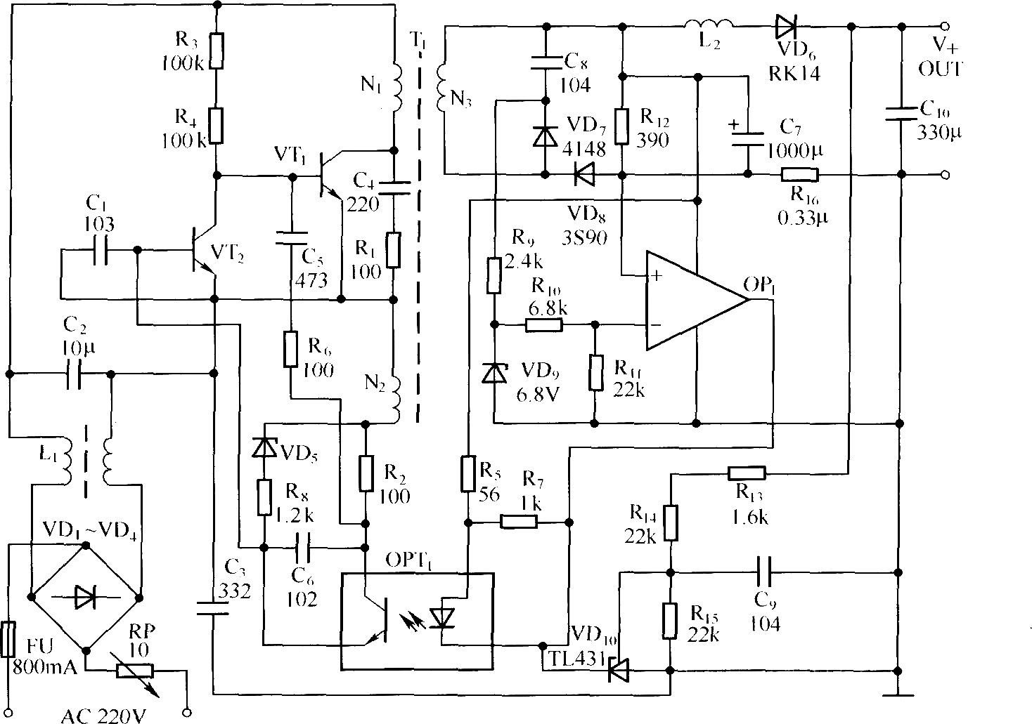 袖珍式開(kāi)關(guān)電源充電器電路(BQ2057)