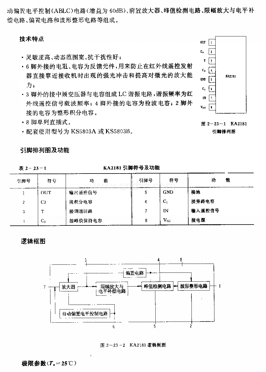 KA2181 (電視機(jī)和錄像機(jī))紅外線遙控接收前置放大電路