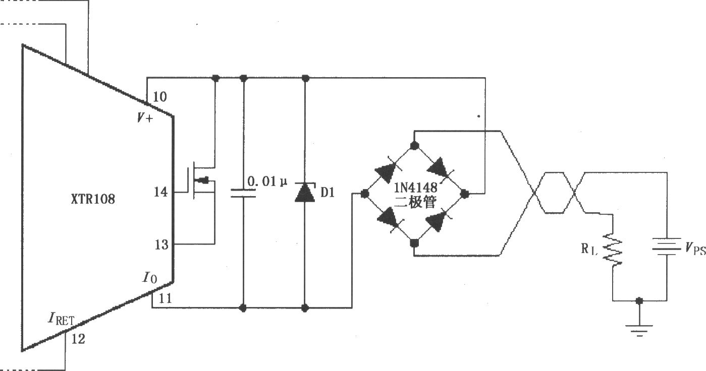 XTR108反向電壓和過壓保護(hù)電路