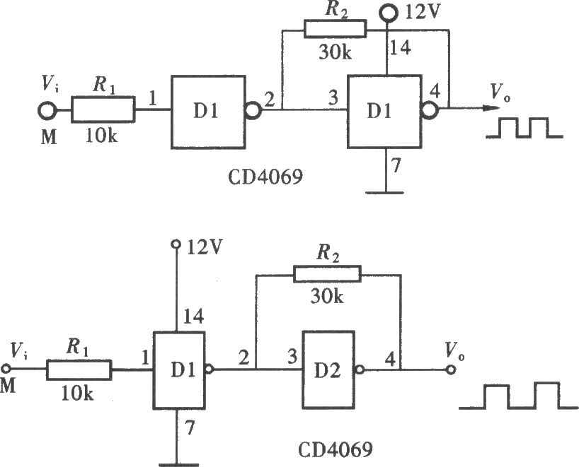 用門電路組成的脈沖整形電路(CD4069)