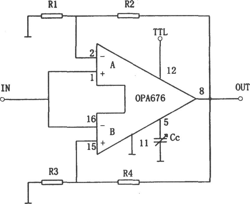 OPA676構成的增益可編程放大電路