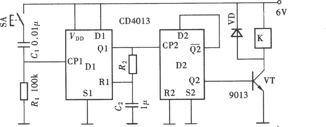 用CD4013組成的防抖動(dòng)開(kāi)關(guān)