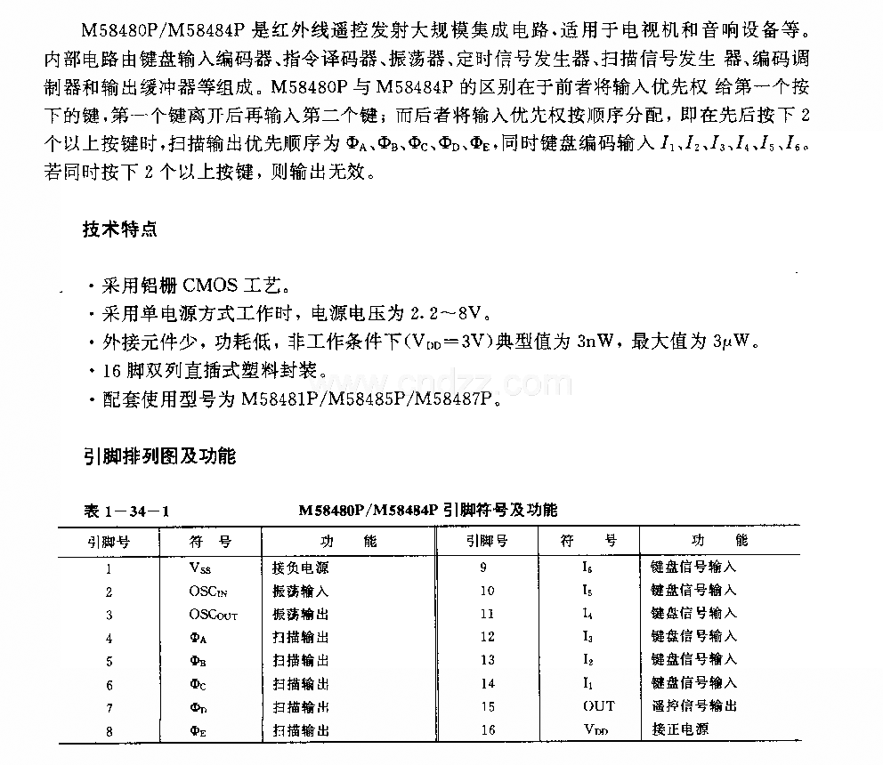 M58480P／M58484P(電視機(jī)初音響設(shè)備)30功能紅外線遙控發(fā)射電路