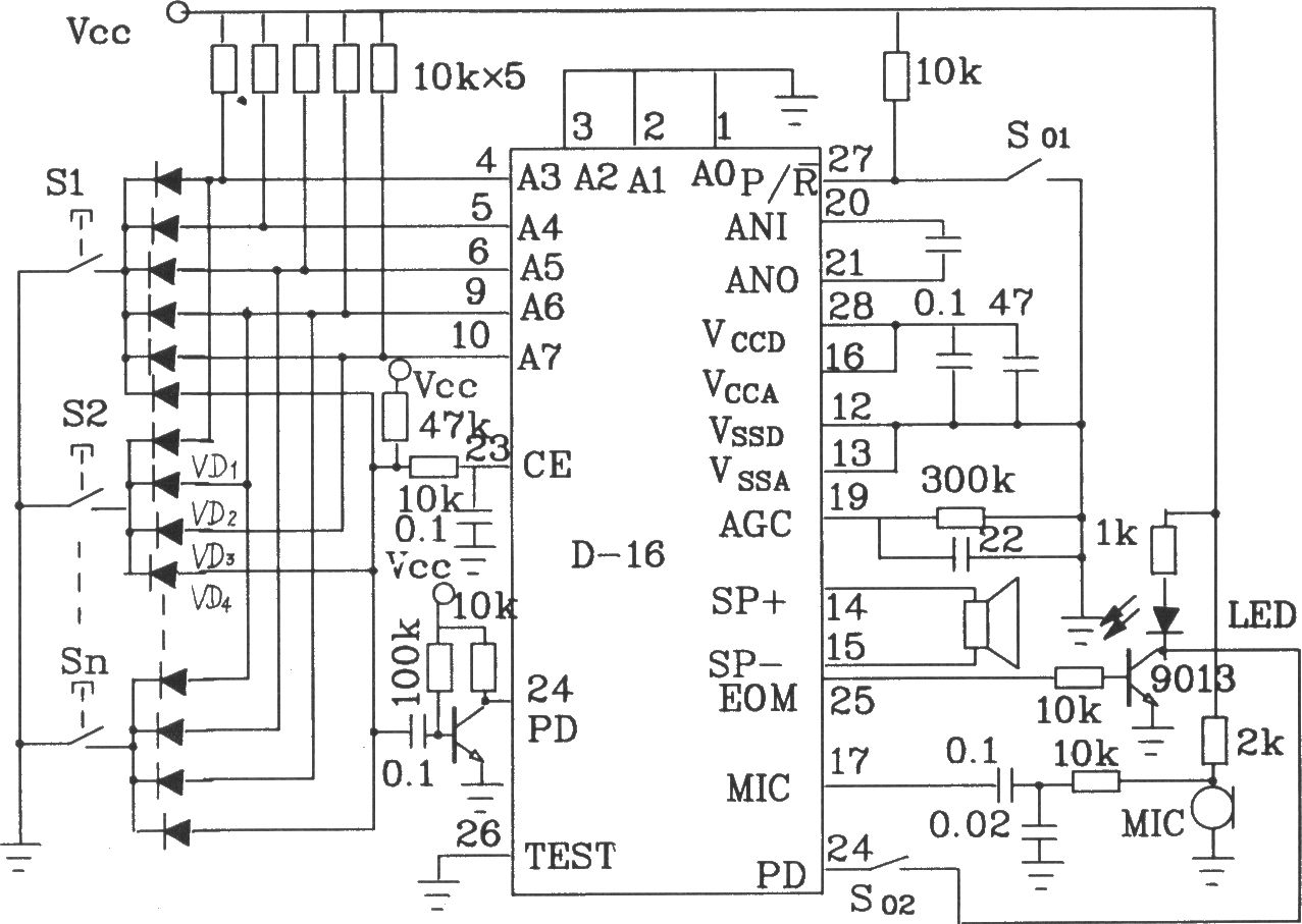 語音合成芯片D-16應用電路圖